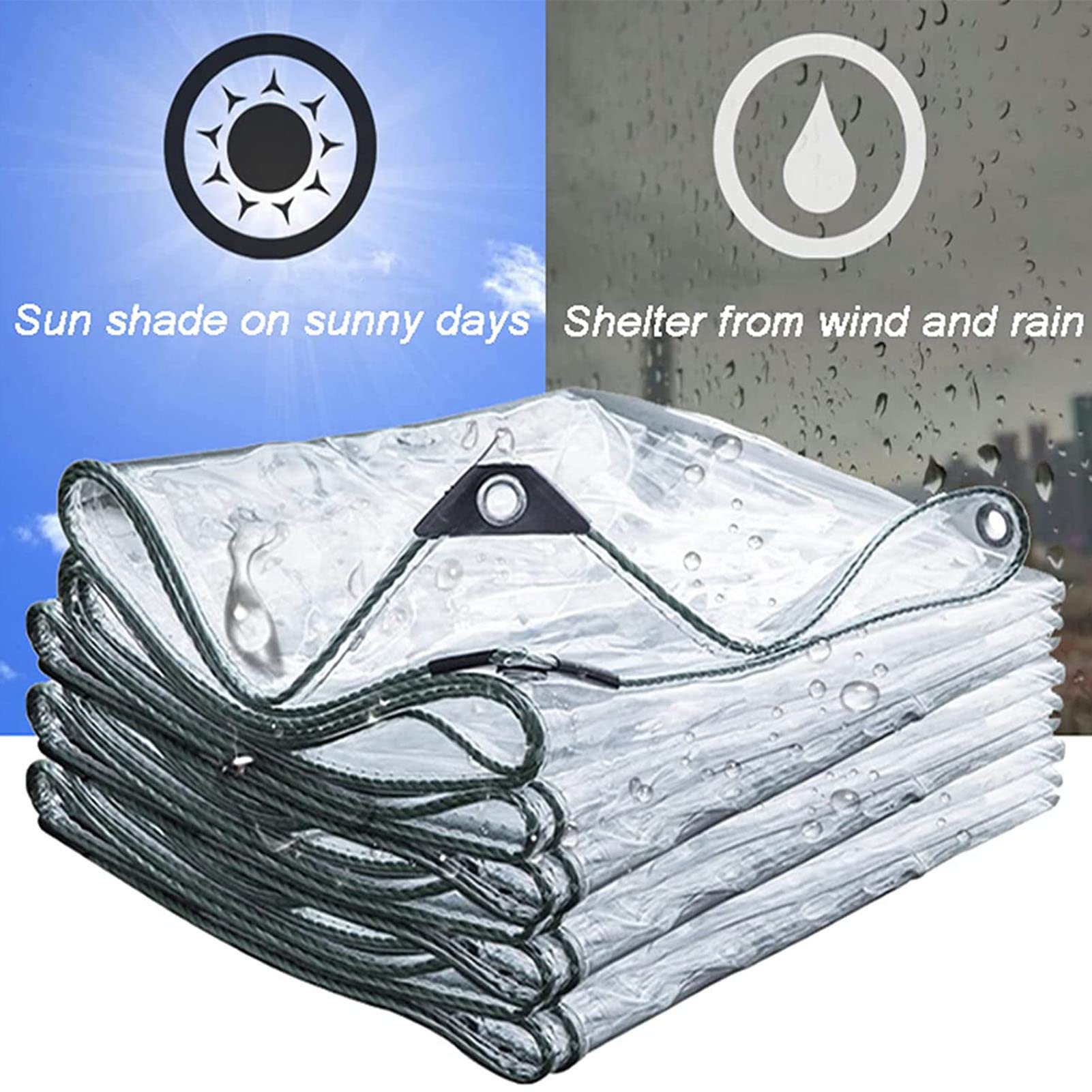 2.5×5m クリアタープ 結束ロープ付き PVCターポリン 防水 透明 屋外 2.5×5m クリアタープ 結束ロープ付き PVCターポリン 防水 透明 屋外